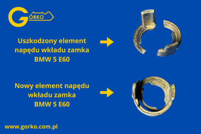 Uszkodzone elementy napędu zamka BMW