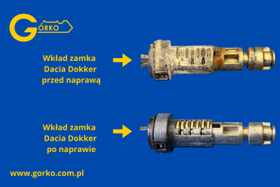 Uszkodzony i naprawiony wkład zamka Dacia Duster