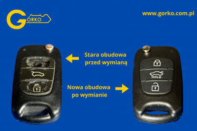Uszkodzona i nowa obudowa klucza Kia Ceed i Hyundai I30
